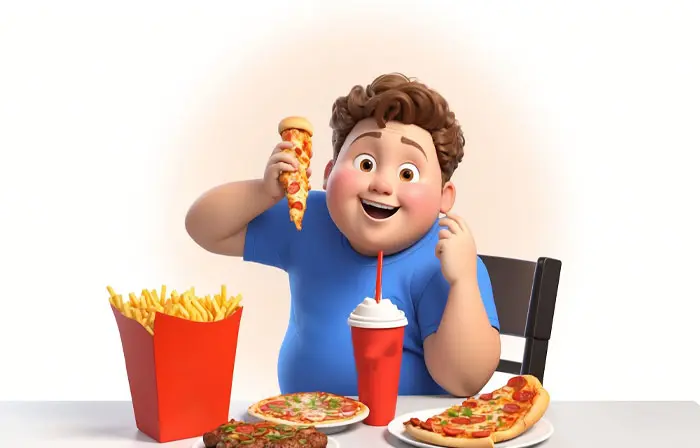 Fast Food Eating Boy 3D Artwork Design Illustration